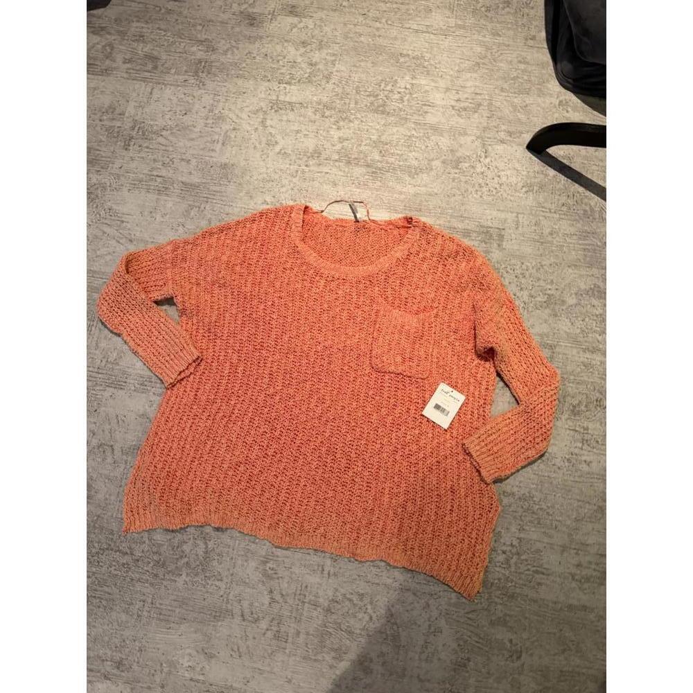 NWT Free People Greenwich Village Coral Neon Knit Sweater Medium